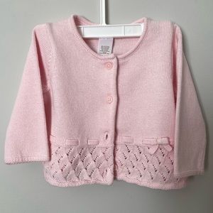 Janie and Jack Baby Girls Button Down Pink Sweater, size 3 to 6 Months.